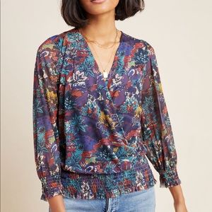 Anthropologie Ines Smocked Surplice Top
